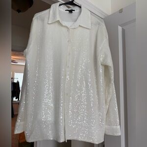 Sequined long sleeves top and  wide leg pants